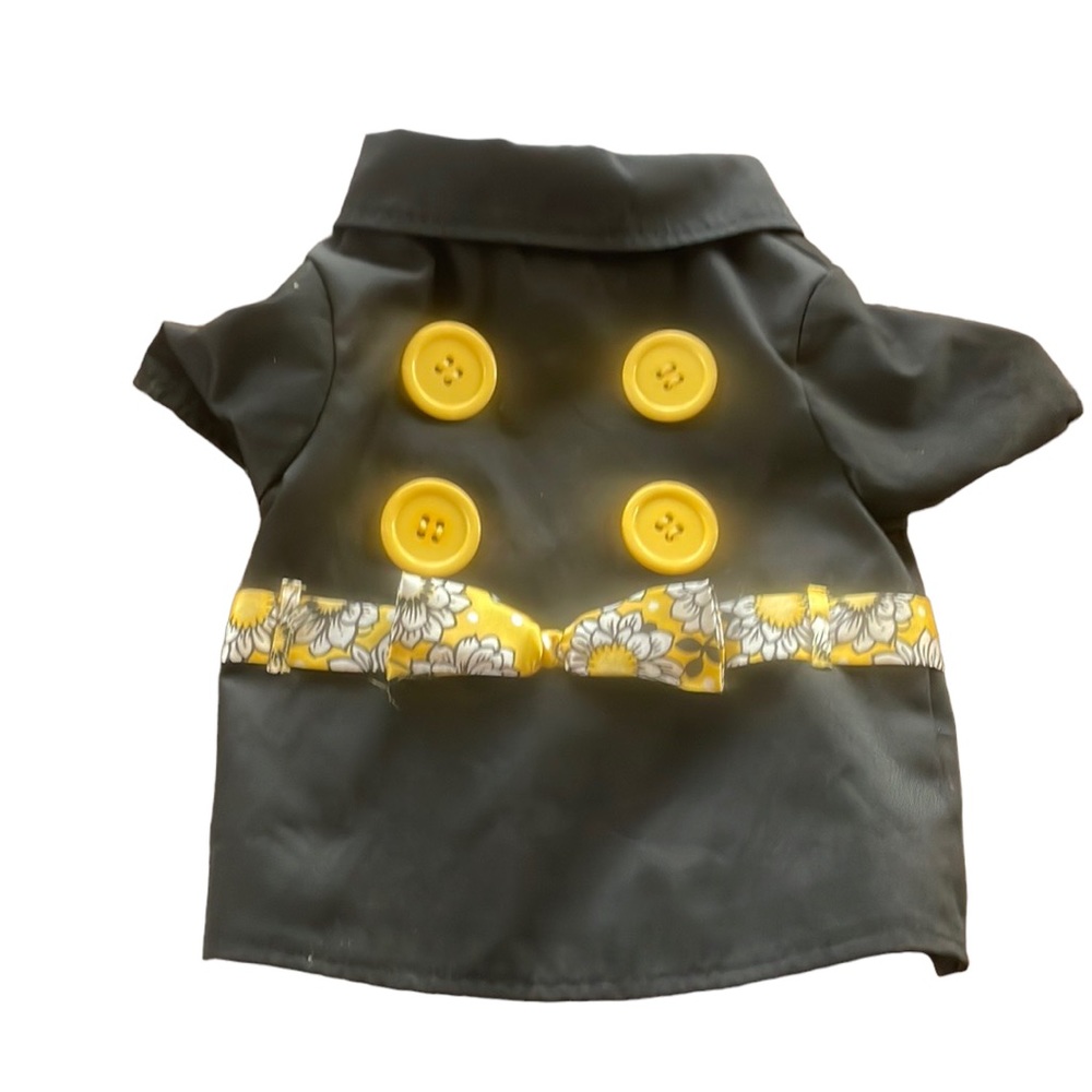 DC Garden Party Dog Trench Coat Black With Yellow Buttons Size Medium